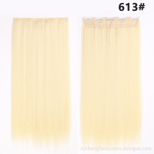 Women heat resistant fiber synthetic hair piecesone piece clip in hair Double Drawn Thick Ends Remy Clip In Hair Extension